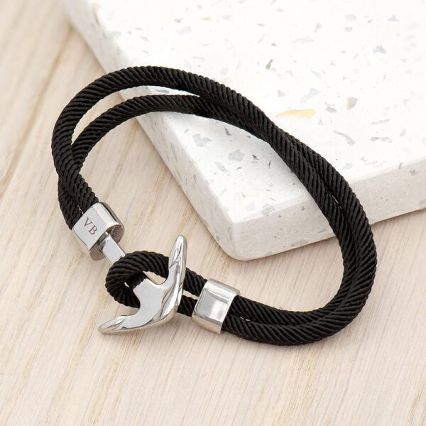 Personalised Mens Black Rope Nautical Anchor Bracelet