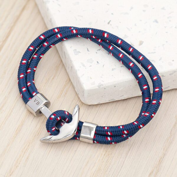 Personalised Mens Blue Rope Nautical Anchor Bracelet
