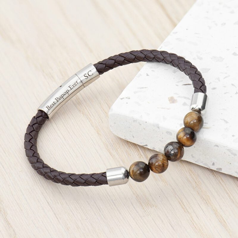 Personalised Mens Woven Tiger's Eye Bracelet