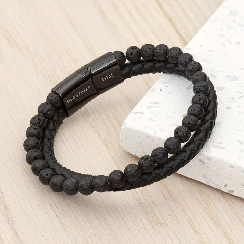 Personalised Mens Woven Duo Black Bracelet