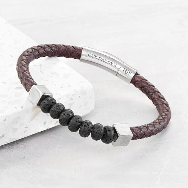 Personalised Men's Leather Beaded Bracelet 4 Personalised Men's Leather Beaded Bracelet