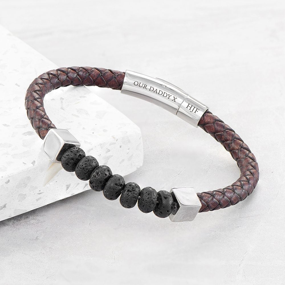 Personalised Men's Leather Beaded Bracelet 1 Personalised Men's Leather Beaded Bracelet