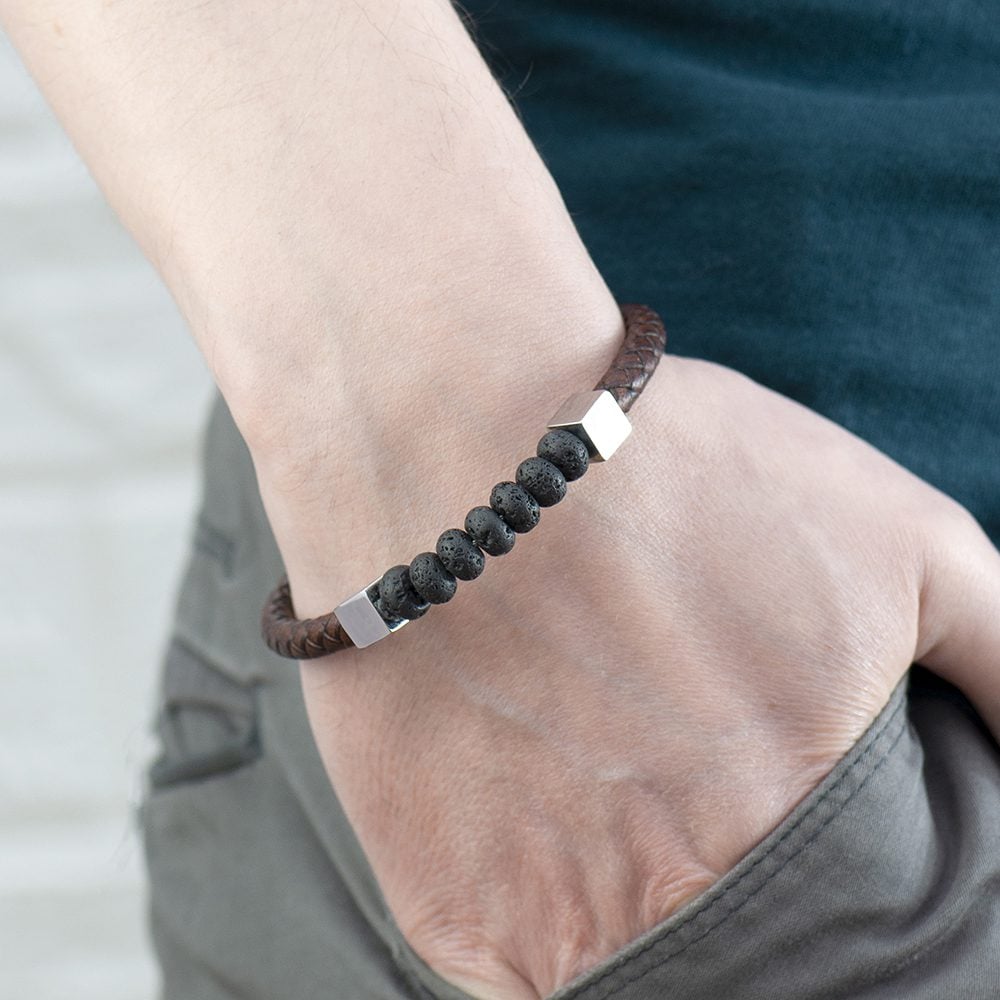 Personalised Men's Leather Beaded Bracelet 2 Personalised Men's Leather Beaded Bracelet