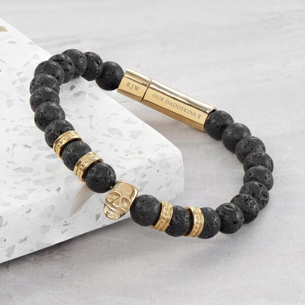 Personalised Men's Golden Skull Beaded Bracelet
