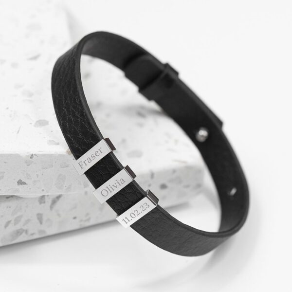Personalised Men's Soho Tag Black Leather Bracelet