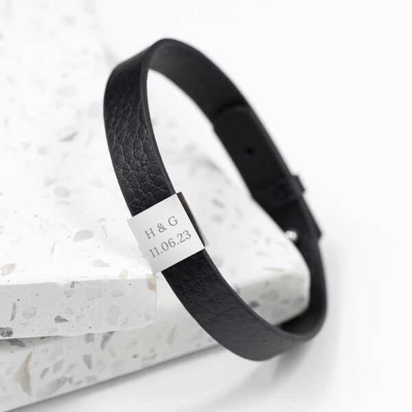 Personalised Men's Soho Tag Message Black Leather Bracelet