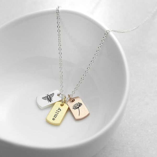 Personalised Bee and Flower Mini Tag Necklace 33 Personalised Bee and Flower Mini Tag Necklace