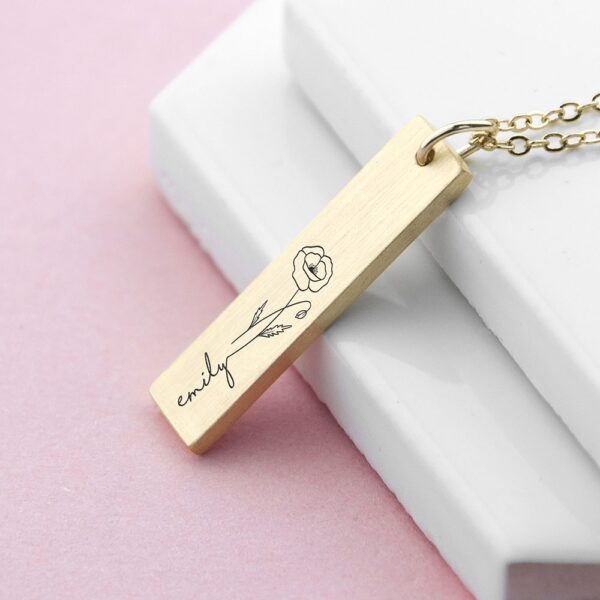 Personalised Birth Flower Bar Necklace 34 Personalised Birth Flower Bar Necklace