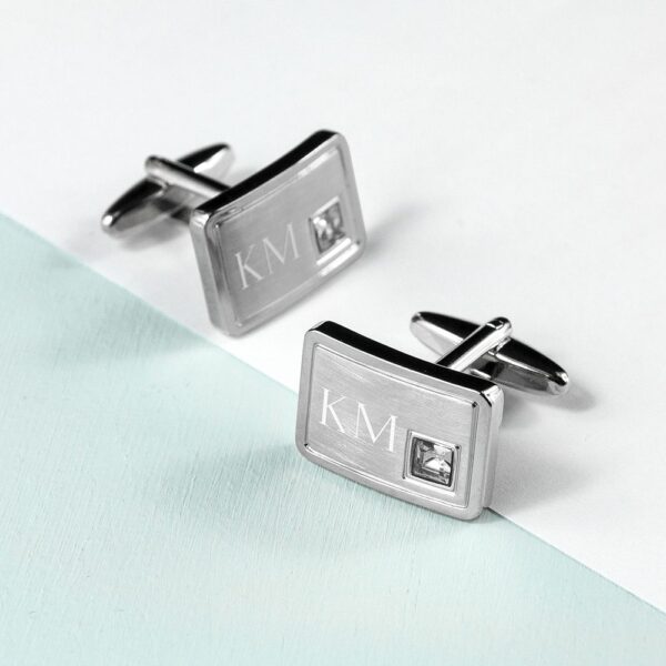 Personalised Brushed Silver Cufflinks With Crystal 36 Personalised Brushed Silver Cufflinks With Crystal