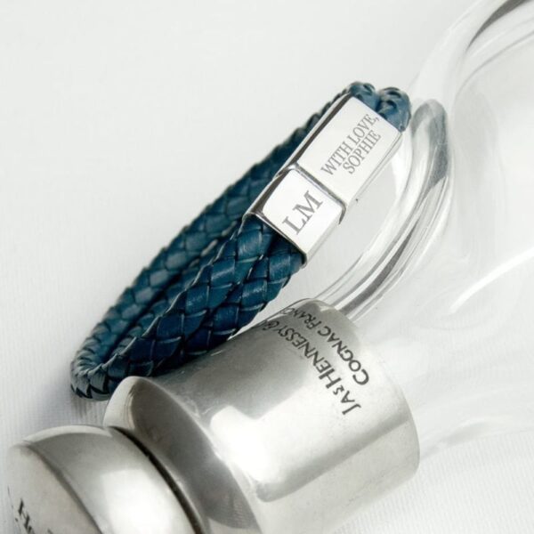 Personalised Men's Dual Leather Woven Bracelet in Teal 11 Personalised Men's Dual Leather Woven Bracelet in Teal