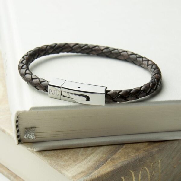 Personalised Men's Leather Bracelet With Tube Clasp 10 Personalised Men's Leather Bracelet With Tube Clasp