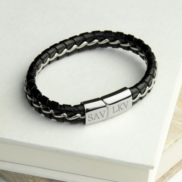 Personalised Men's Metal Detailed Leather Bracelet 13 Personalised Men's Metal Detailed Leather Bracelet