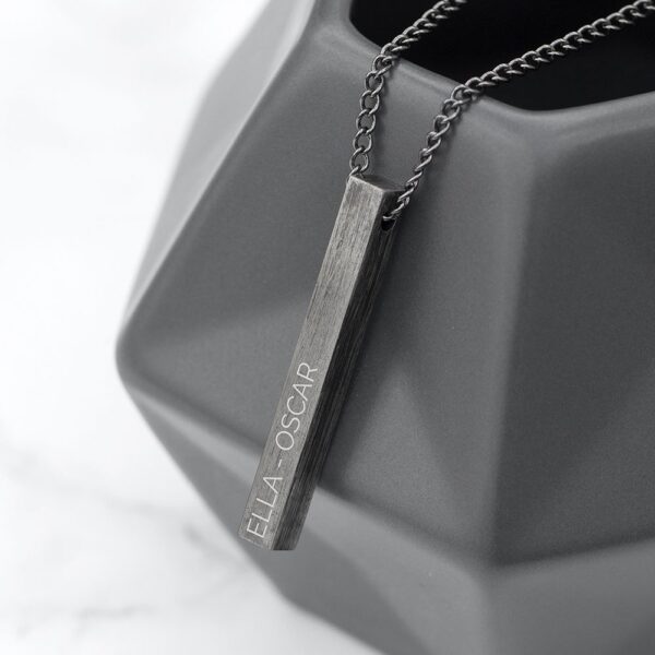 Personalised Men's Solid Bar Necklace - Brushed Gunmetal