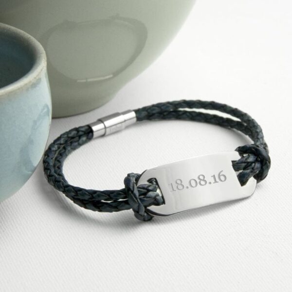 Personalised Men's Statement Leather Bracelet In Navy 9 Personalised Men's Statement Leather Bracelet In Navy