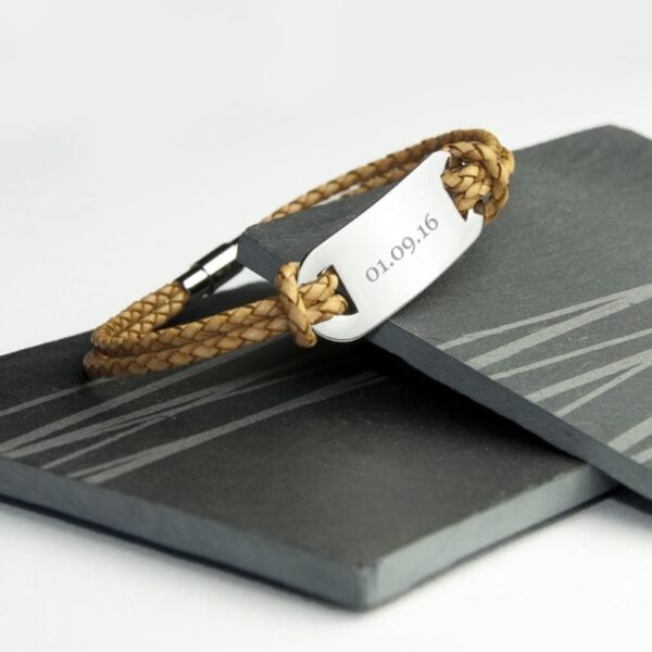 Personalised Men's Statement Leather Bracelet in Standstone 8 Personalised Men's Statement Leather Bracelet in Standstone