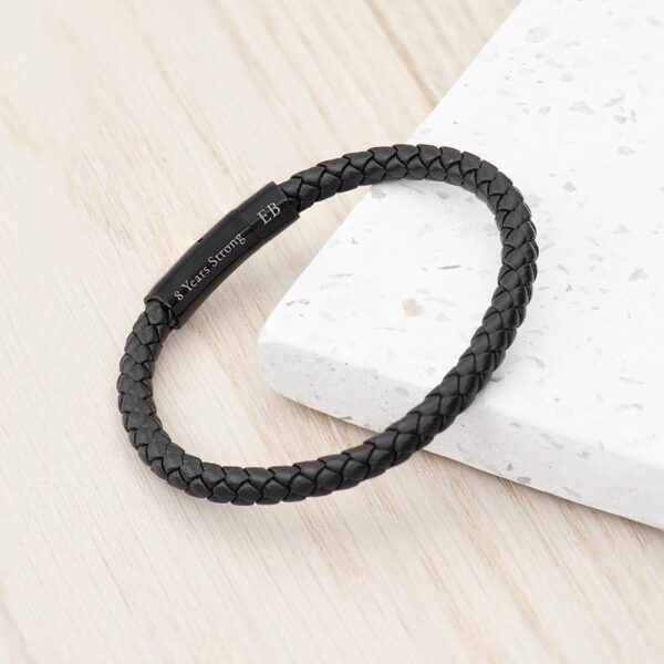 Personalised Mens Woven Black Leather Bracelet 5 Personalised Mens Woven Black Leather Bracelet