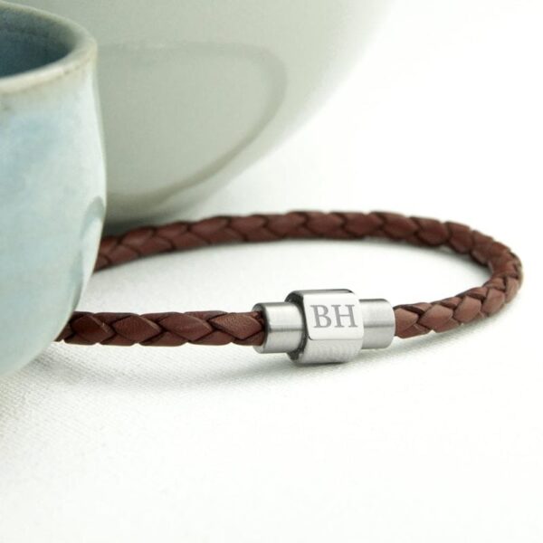 Personalised Men's Woven Leather Bracelet in Burnt Sienna 7 Personalised Men's Woven Leather Bracelet in Burnt Sienna