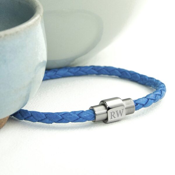 Personalised Men's Woven Leather Bracelet in Cobalt Blue 16 Personalised Men's Woven Leather Bracelet in Cobalt Blue