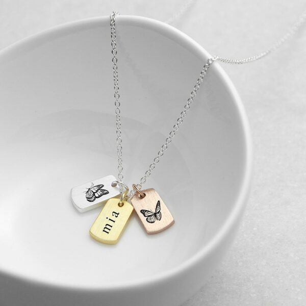 Personalised Name and Butterfly Mini Tag Necklace 18 Personalised Name and Butterfly Mini Tag Necklace
