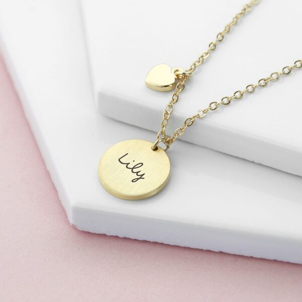 Personalised Summer Style Heart and Disc Necklace - Gold 24 Personalised Summer Style Heart and Disc Necklace - Gold