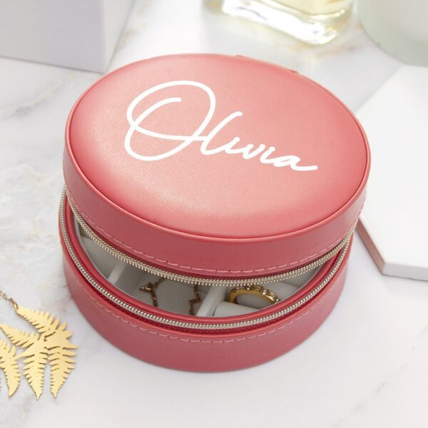 Personalised Coral Round Jewellery Case