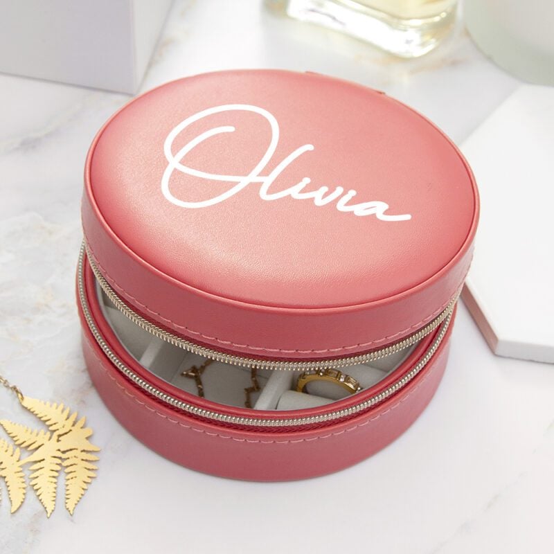 Personalised Coral Round Jewellery Case
