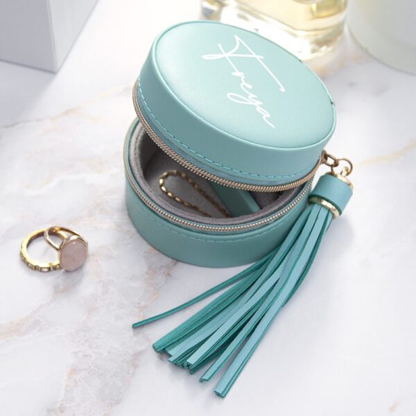 Personalised Turquoise Jewellery Case with Tassel