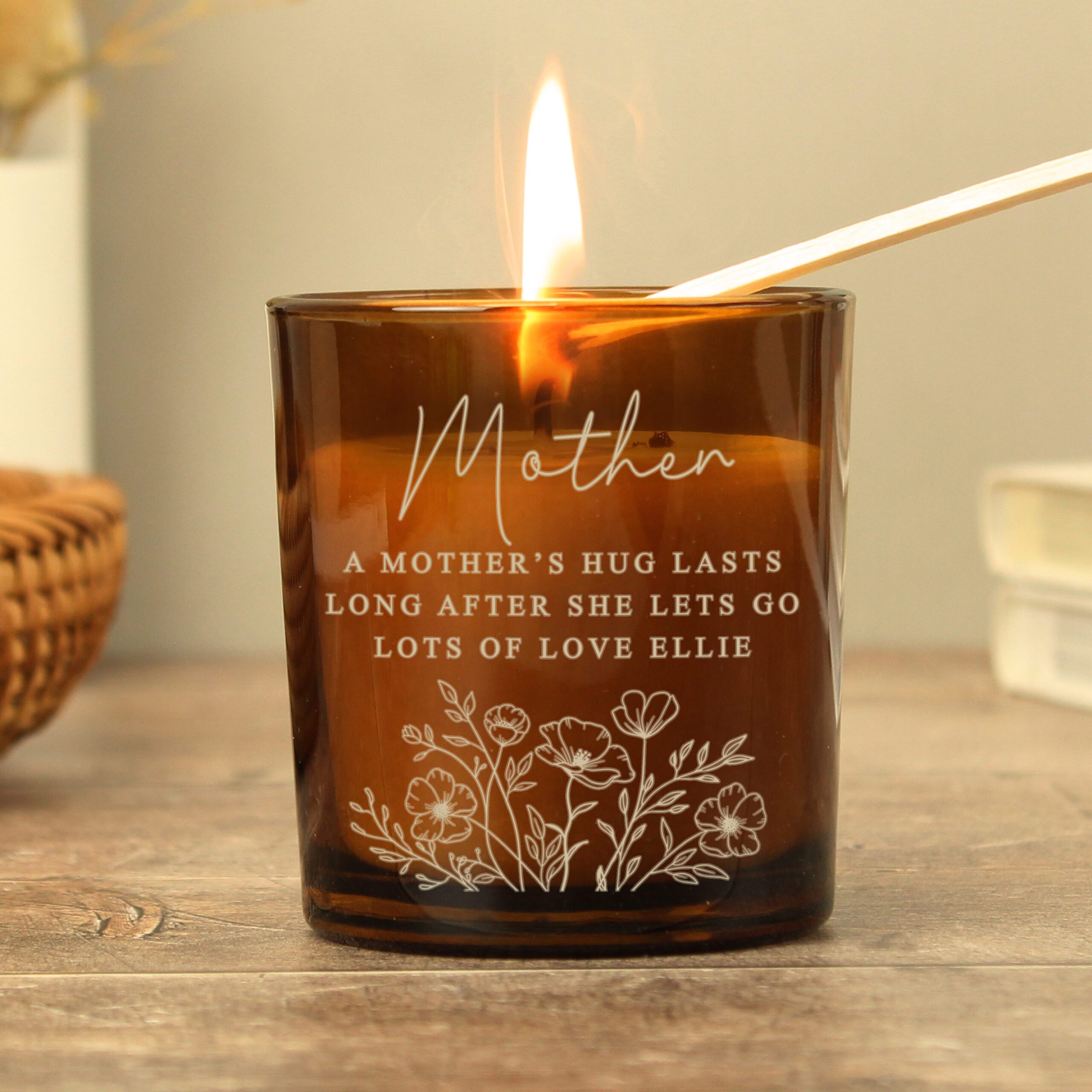 Personalised Wild Flowers Amber Glass Candle 2 Personalised Wild Flowers Amber Glass Candle