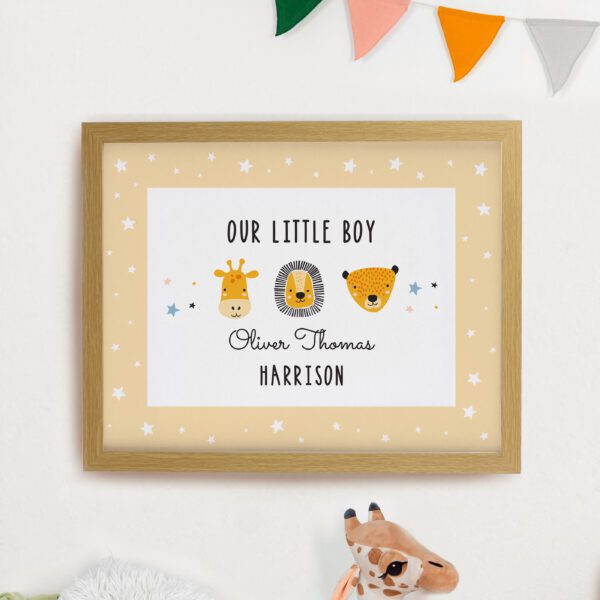 Personalised Safari Animals Oak Poster Frame