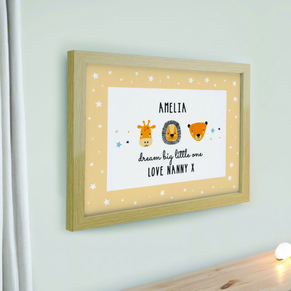 Personalised Safari Animals Oak Poster Frame