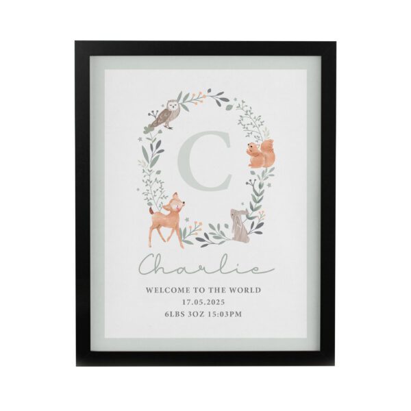 Personalised Woodland Initial Black Poster Frame