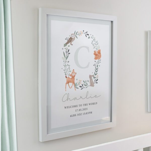 Personalised Woodland Initial White Poster Frame
