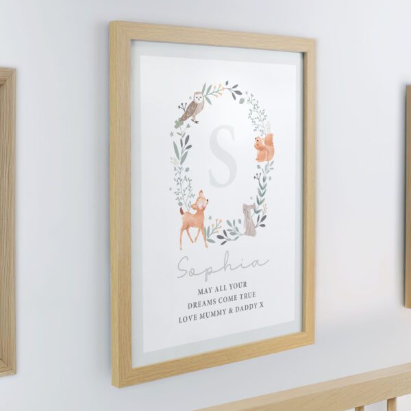 Personalised Woodland Initial Oak Poster Frame