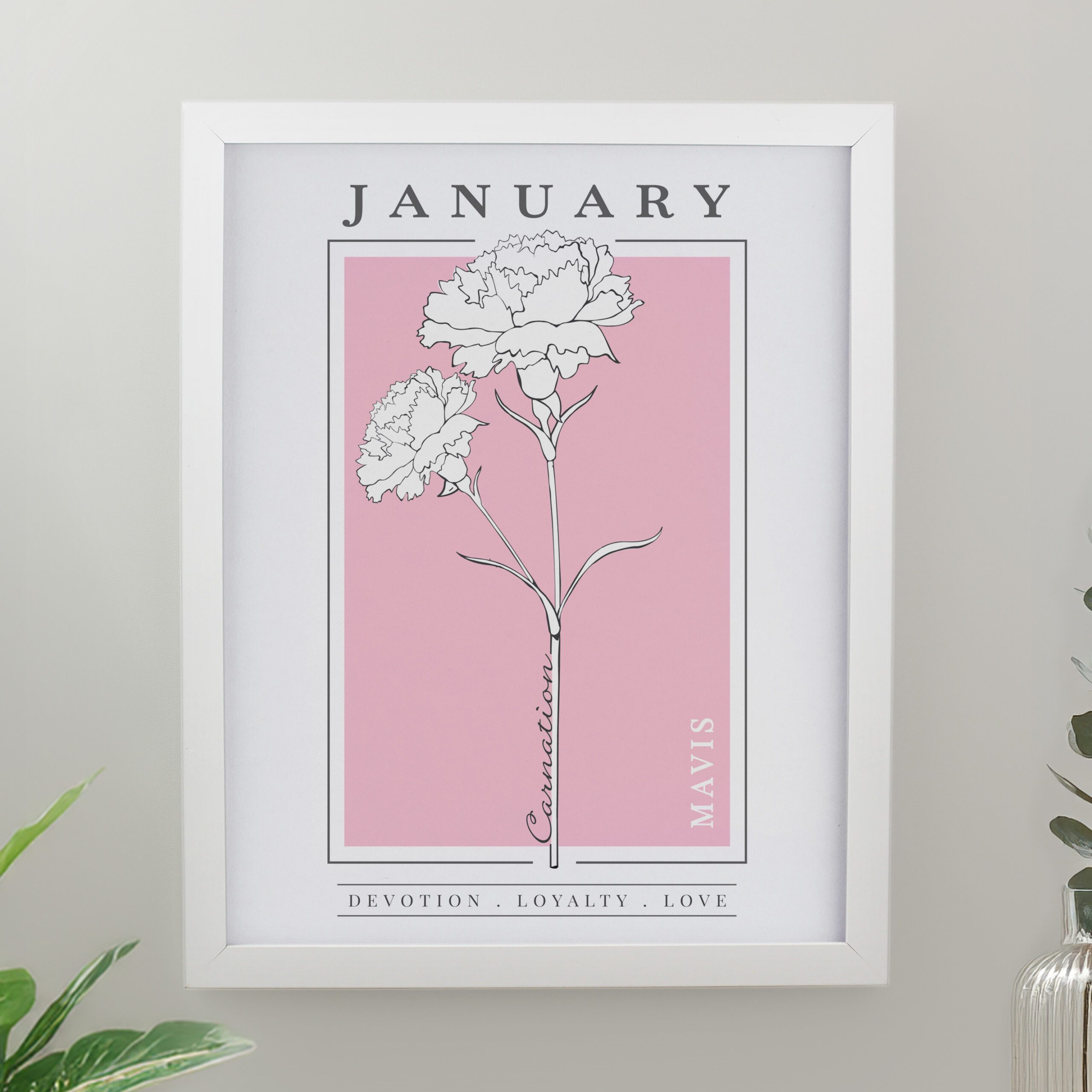 Personalised Birth Flower White Poster Frame 1 Personalised Birth Flower White Poster Frame
