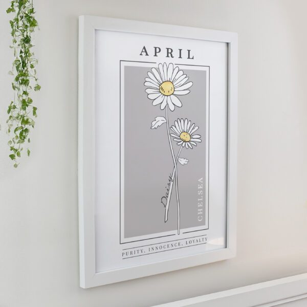 Personalised Birth Flower White Poster Frame