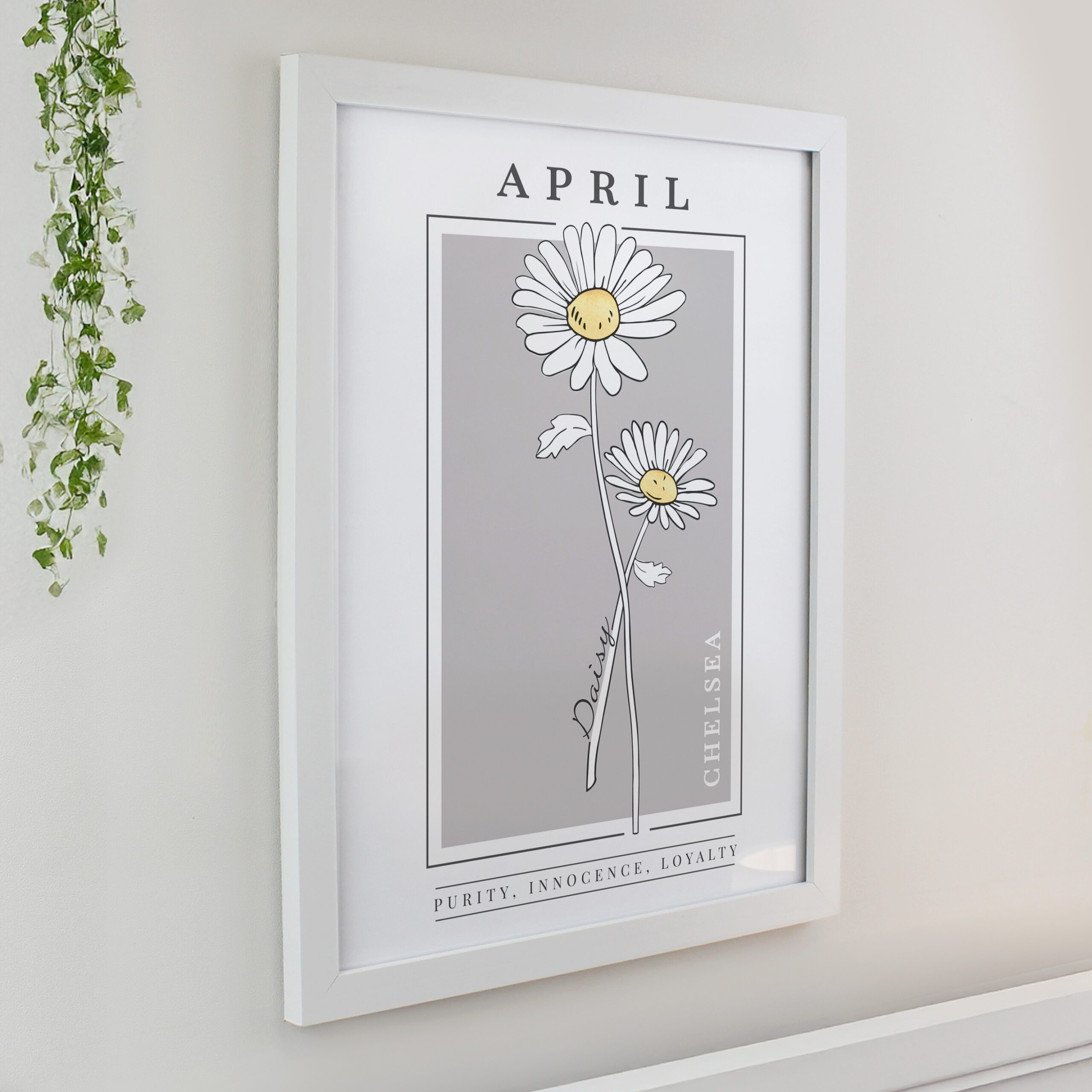 Personalised Birth Flower White Poster Frame 6 Personalised Birth Flower White Poster Frame