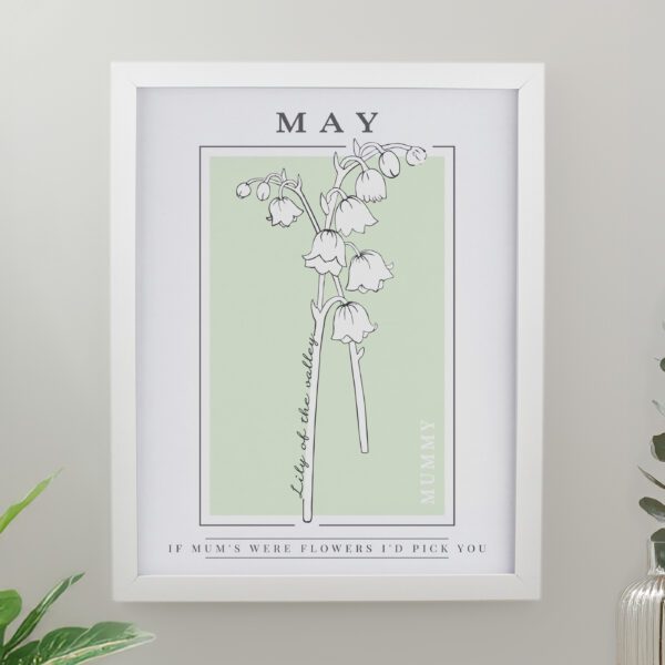 Personalised Birth Flower White Poster Frame