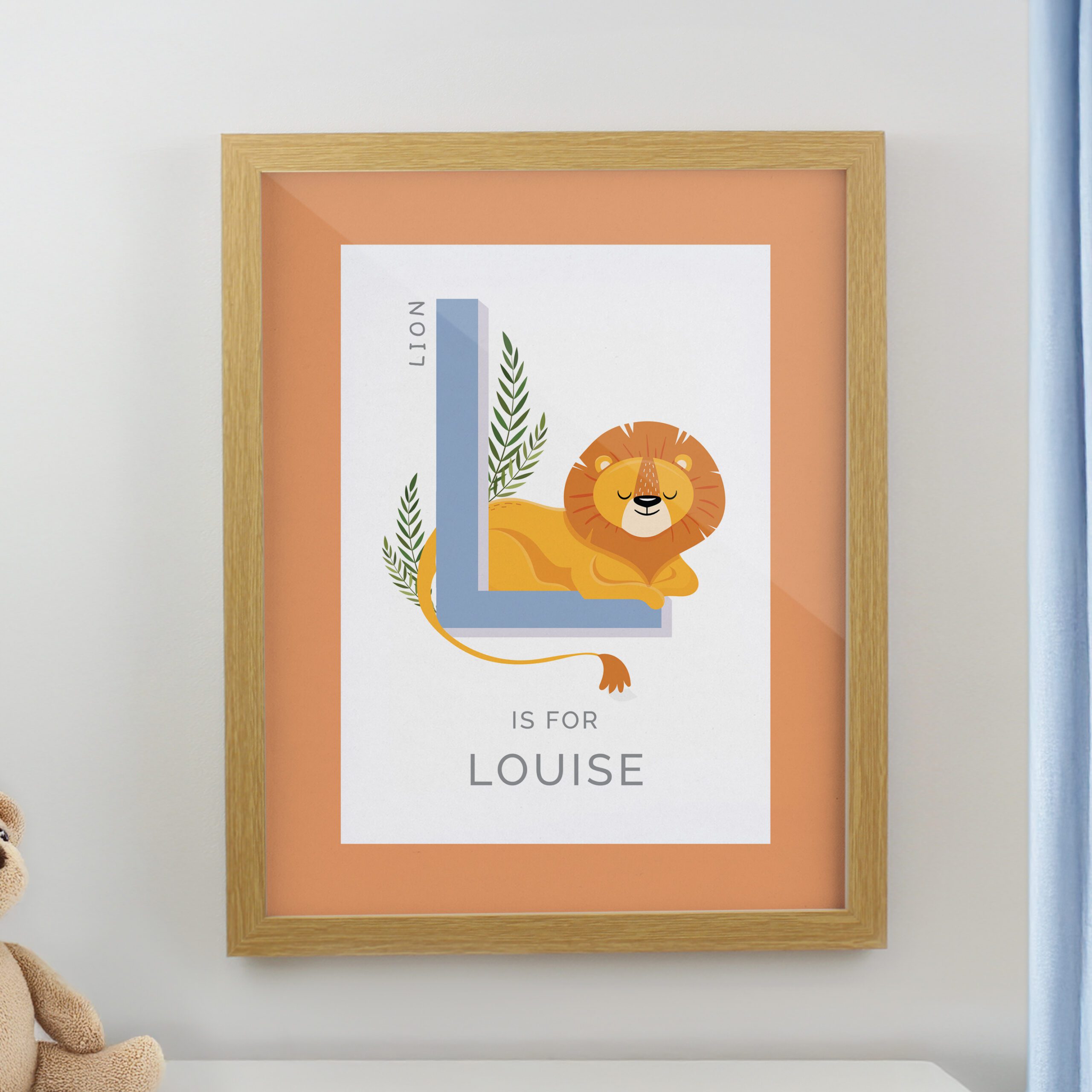 Personalised Animal Alphabet Oak Poster Frame 1 Personalised Animal Alphabet Oak Poster Frame