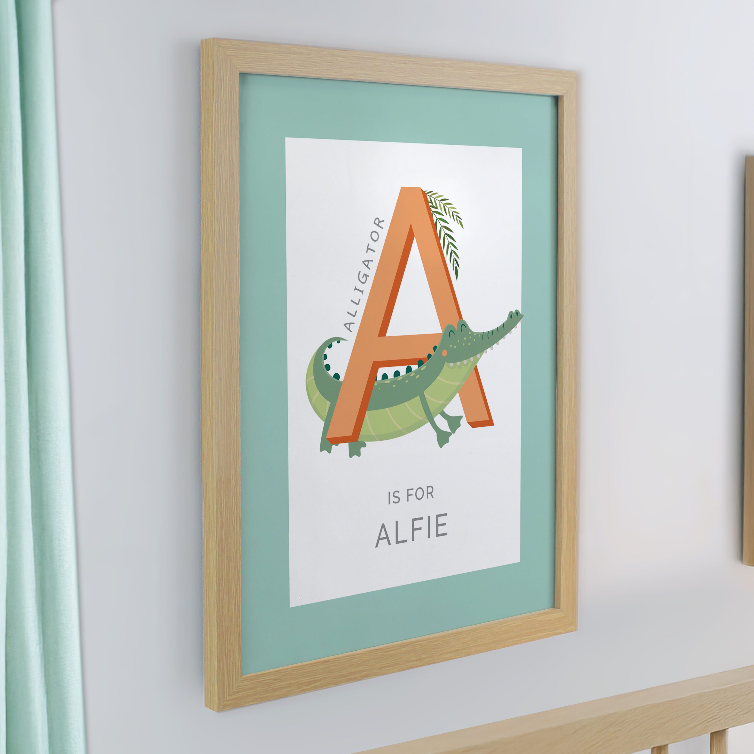 Personalised Animal Alphabet Oak Poster Frame 3 Personalised Animal Alphabet Oak Poster Frame