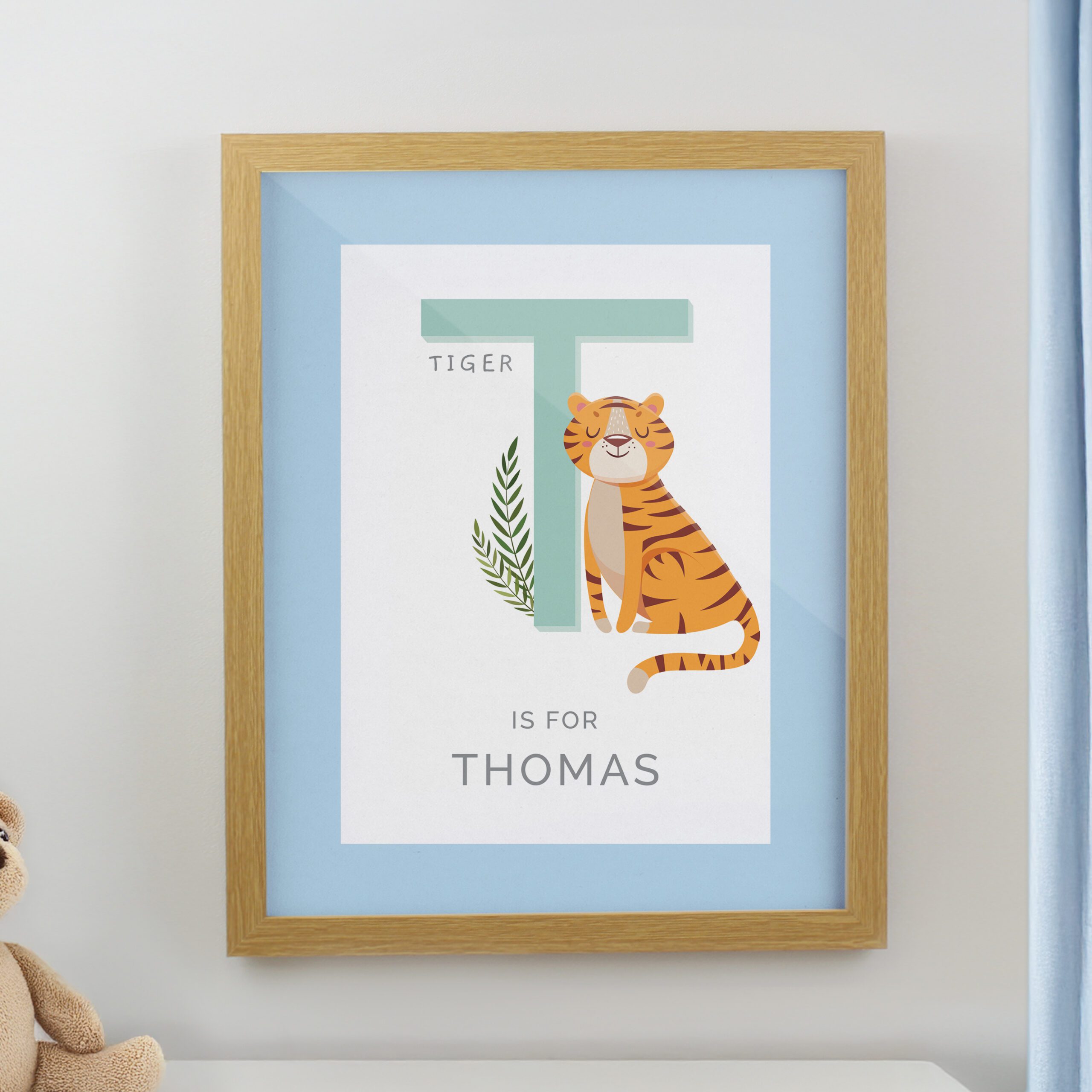 Personalised Animal Alphabet Oak Poster Frame 4 Personalised Animal Alphabet Oak Poster Frame
