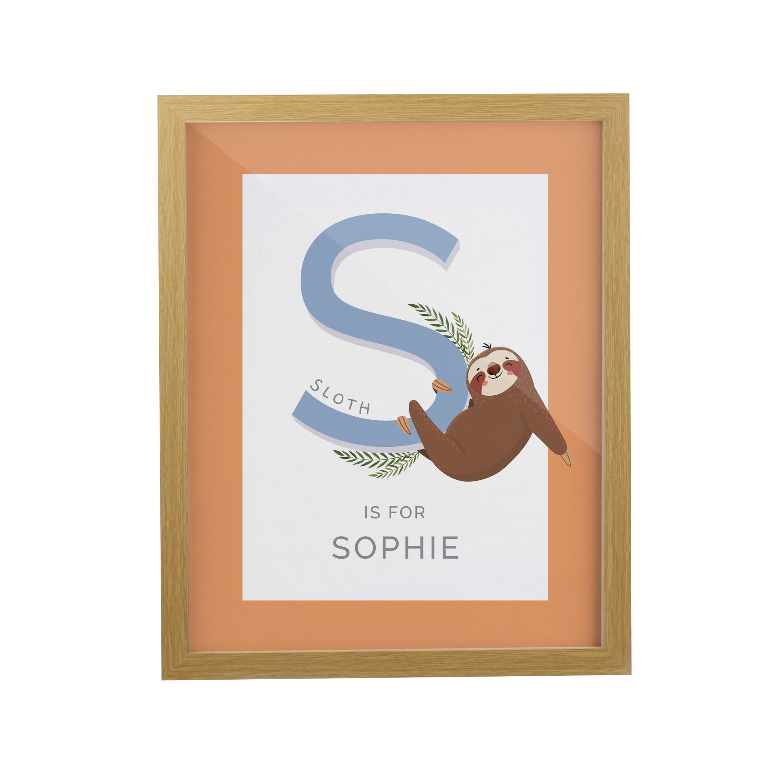 Personalised Animal Alphabet Oak Poster Frame 5 Personalised Animal Alphabet Oak Poster Frame