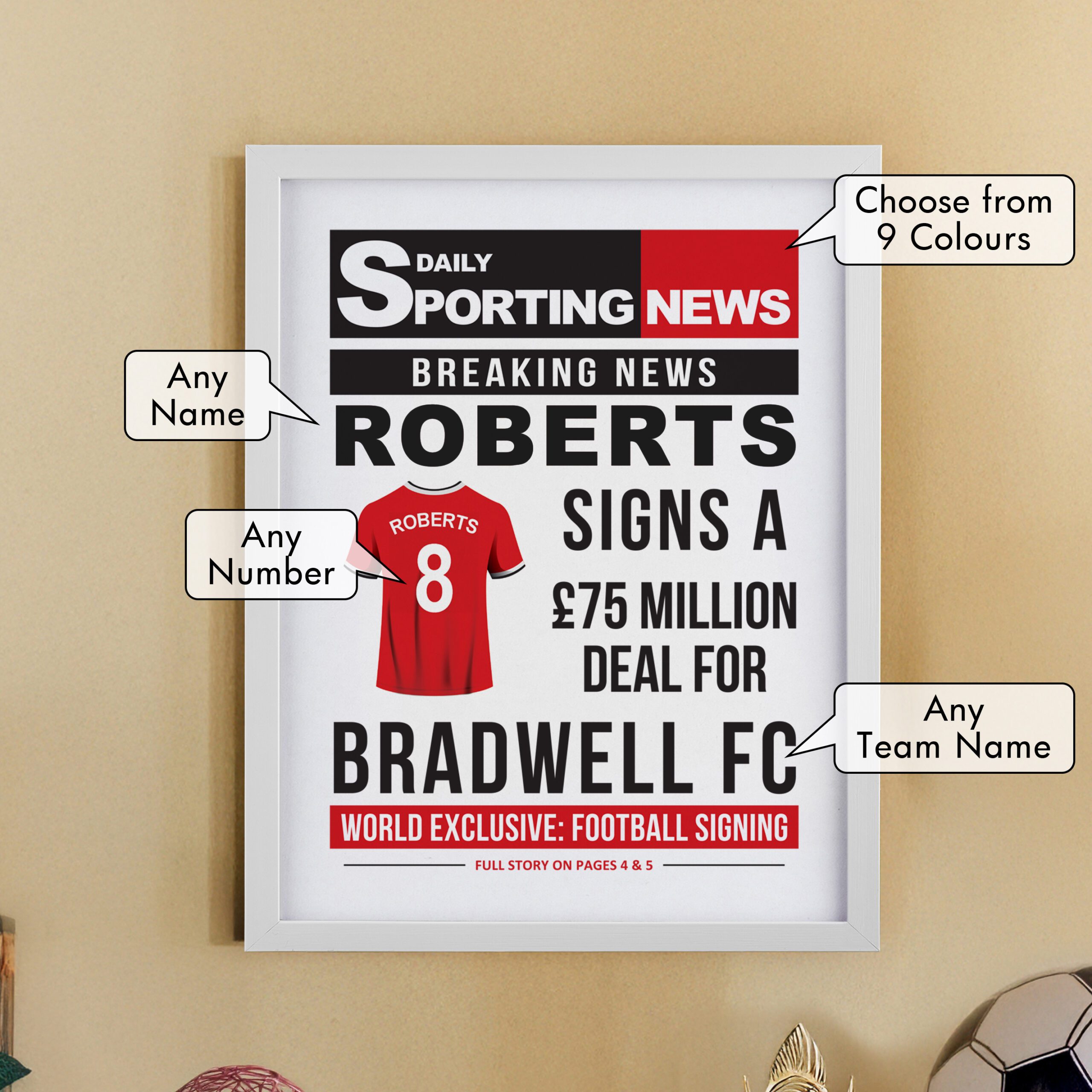Personalised Football News White Poster Frame 2 Personalised Football News White Poster Frame