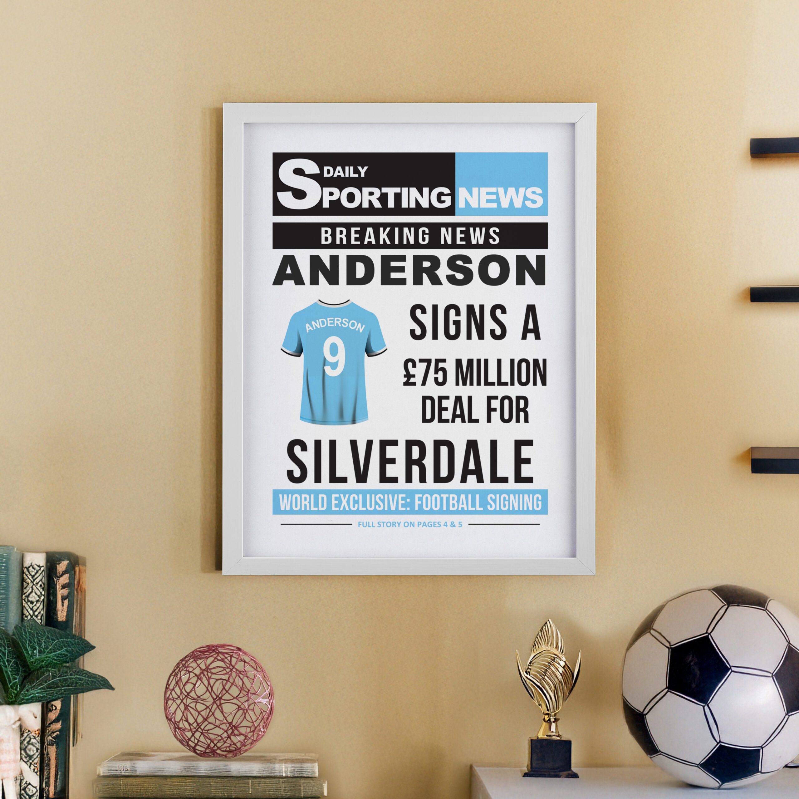 Personalised Football News White Poster Frame 3 Personalised Football News White Poster Frame