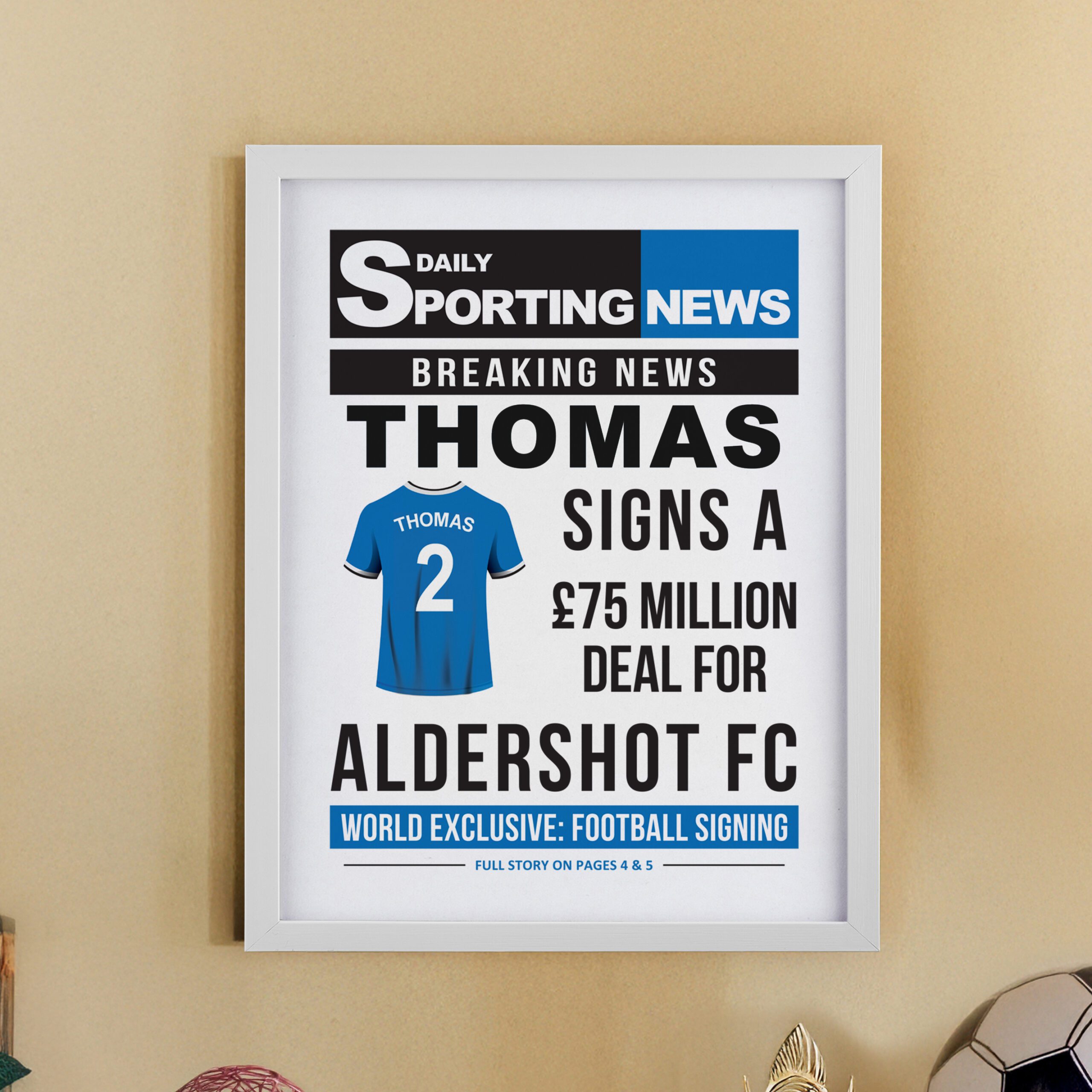 Personalised Football News White Poster Frame 4 Personalised Football News White Poster Frame