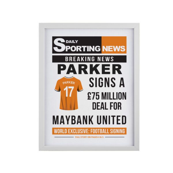 Personalised Football News White Poster Frame