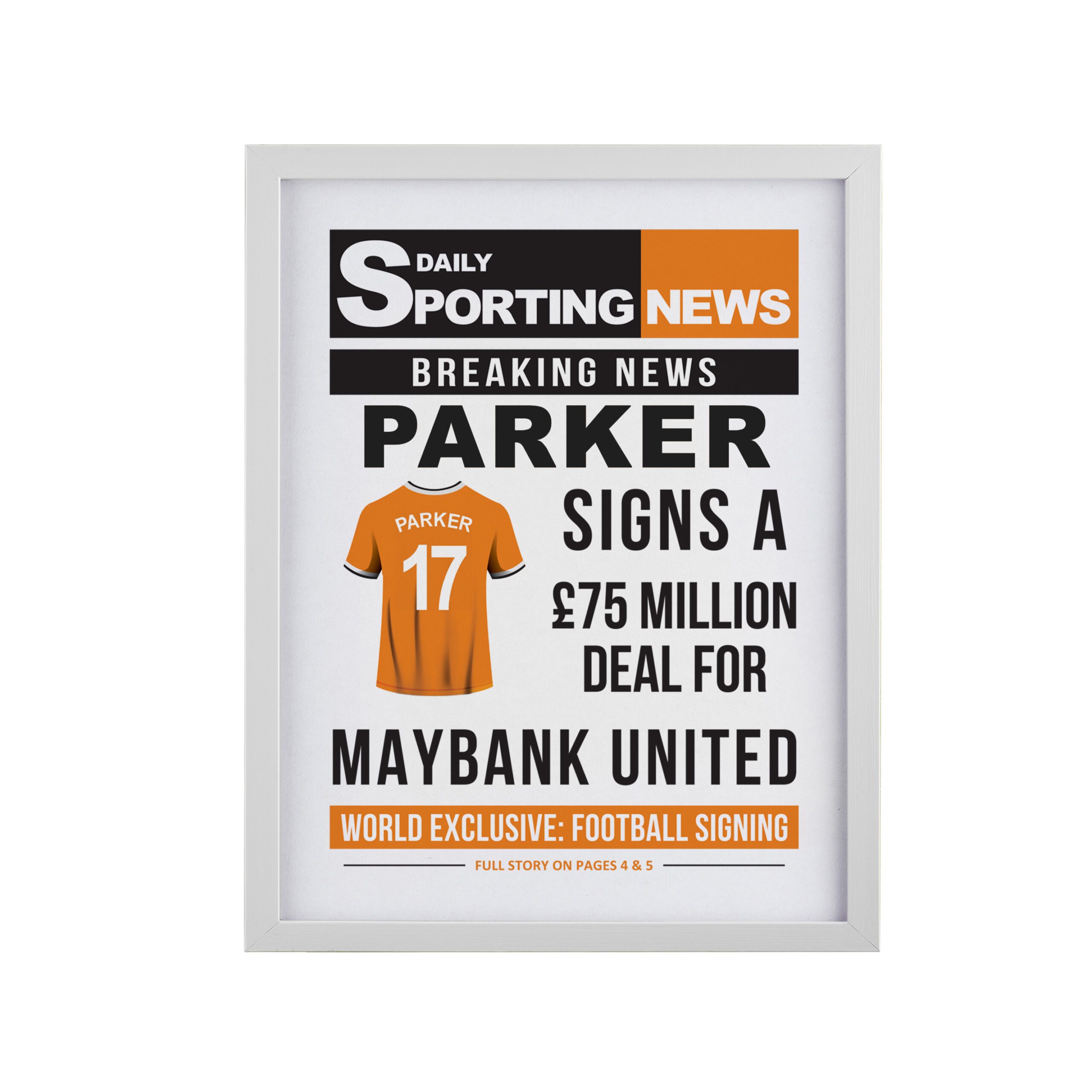 Personalised Football News White Poster Frame 5 Personalised Football News White Poster Frame
