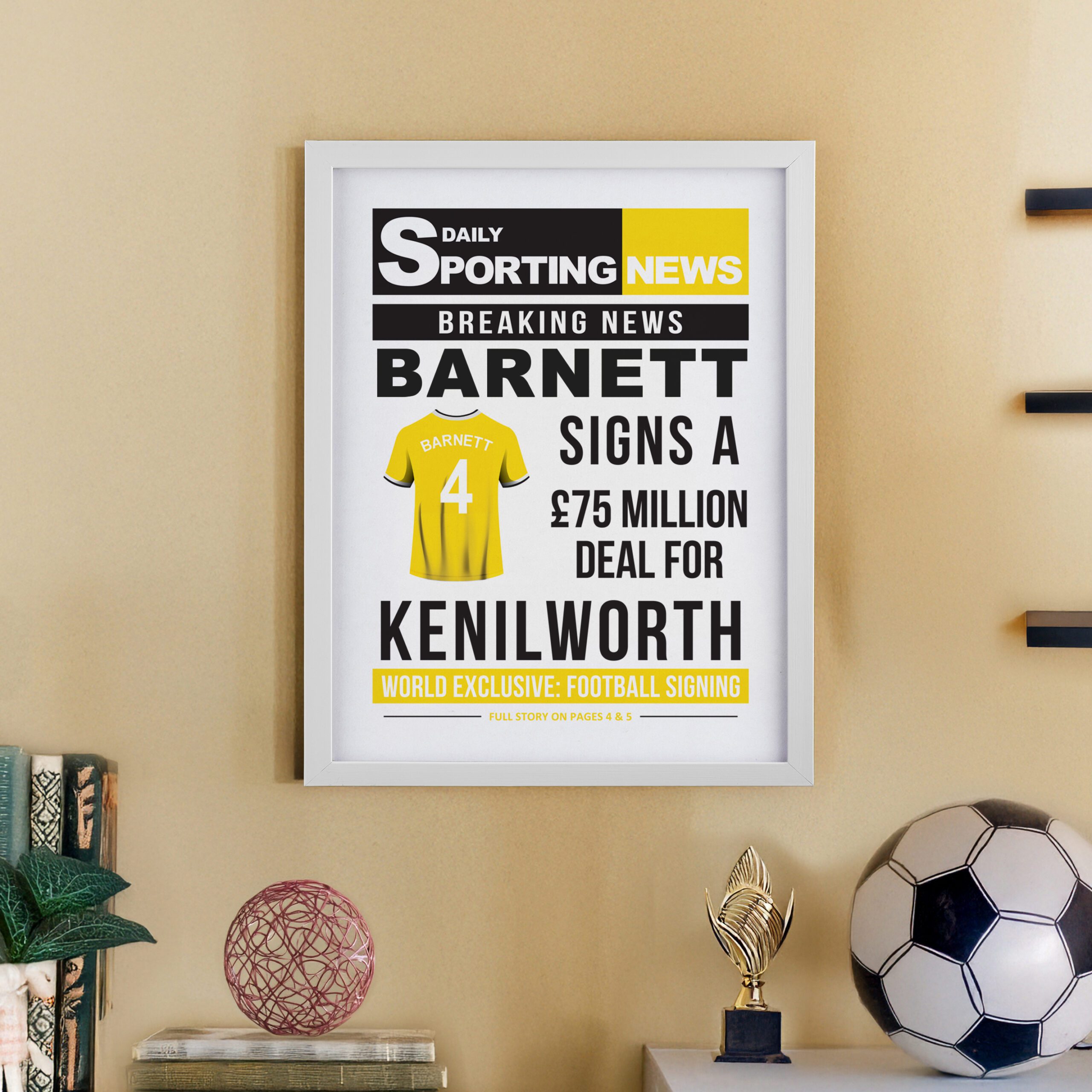 Personalised Football News White Poster Frame 6 Personalised Football News White Poster Frame