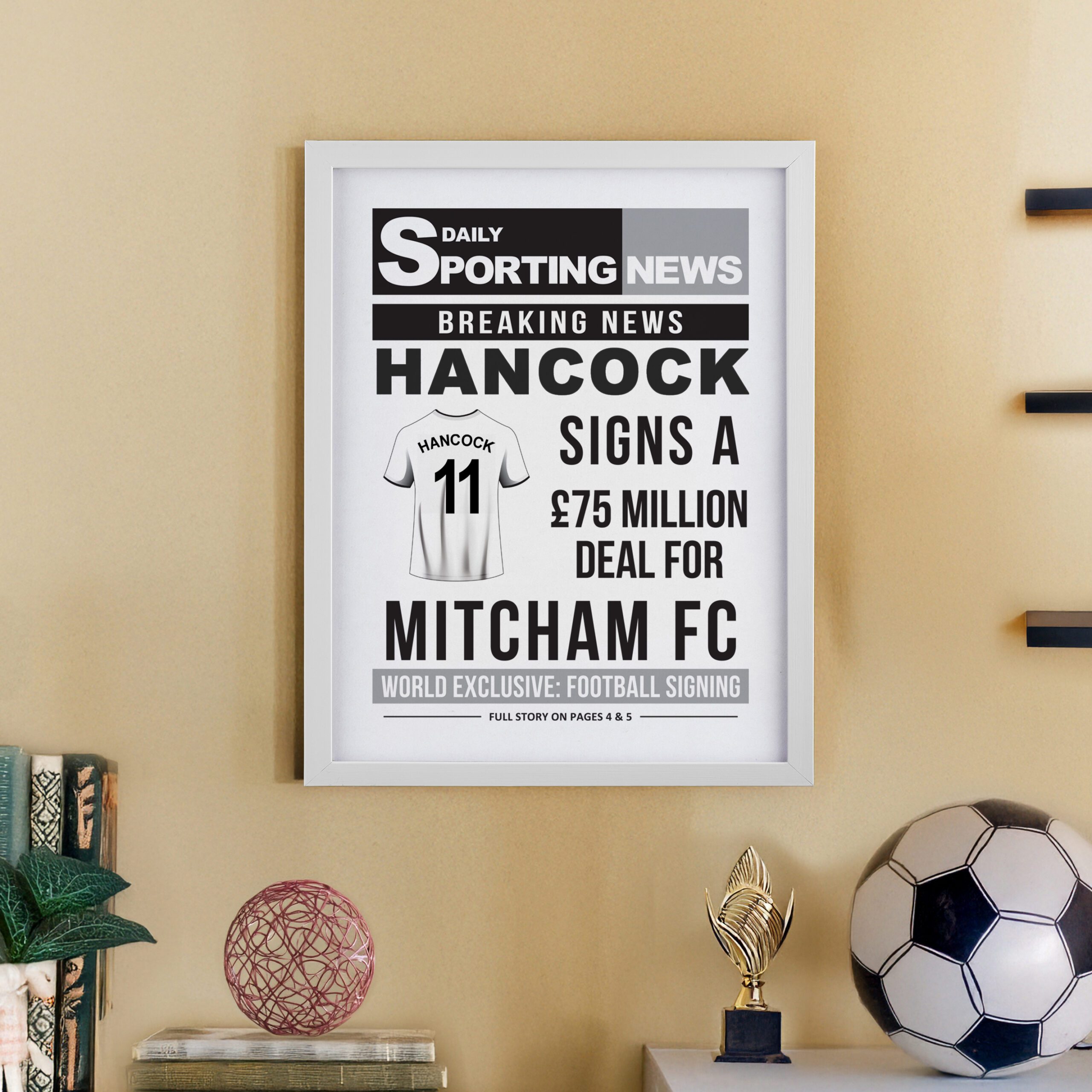 Personalised Football News White Poster Frame 8 Personalised Football News White Poster Frame