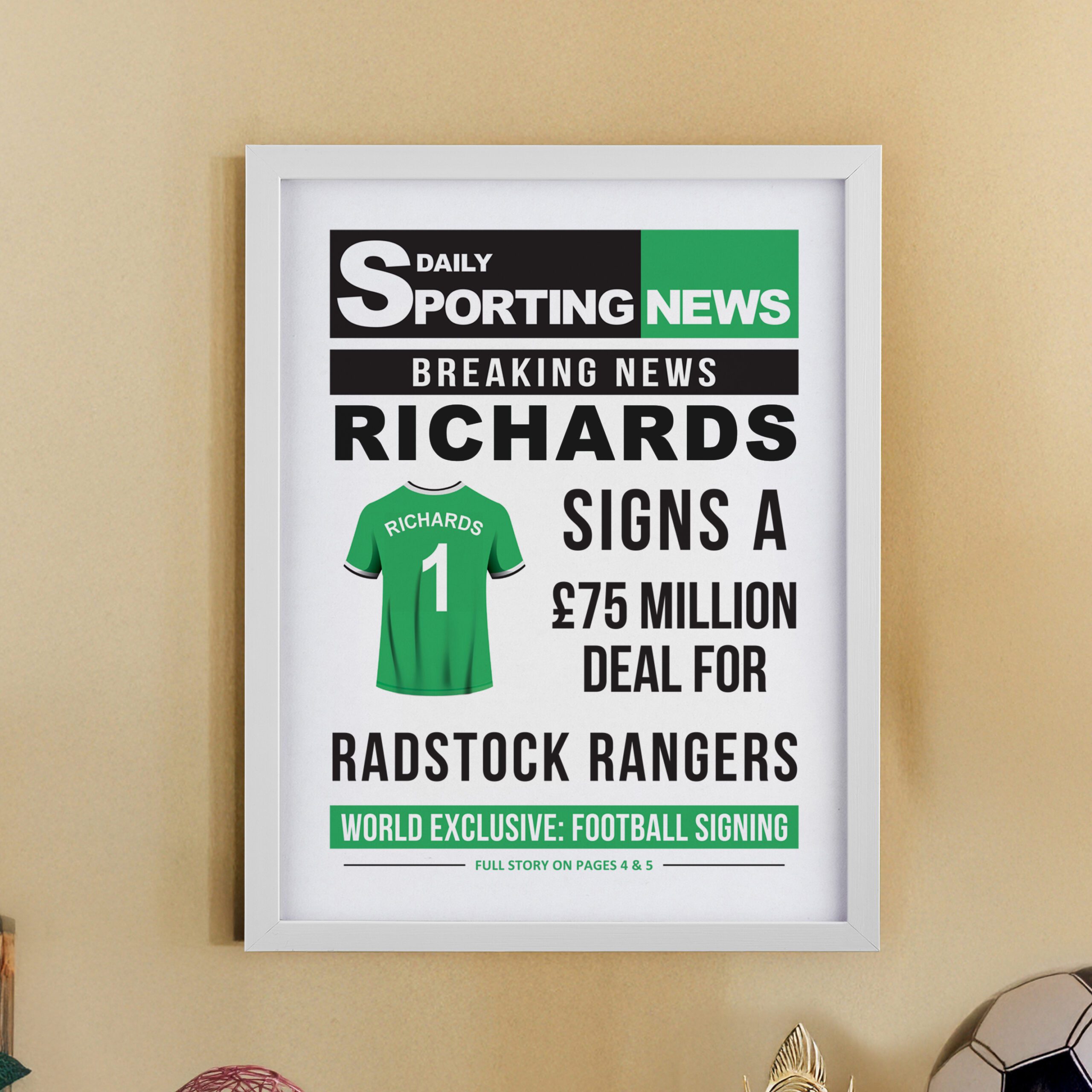 Personalised Football News White Poster Frame 9 Personalised Football News White Poster Frame