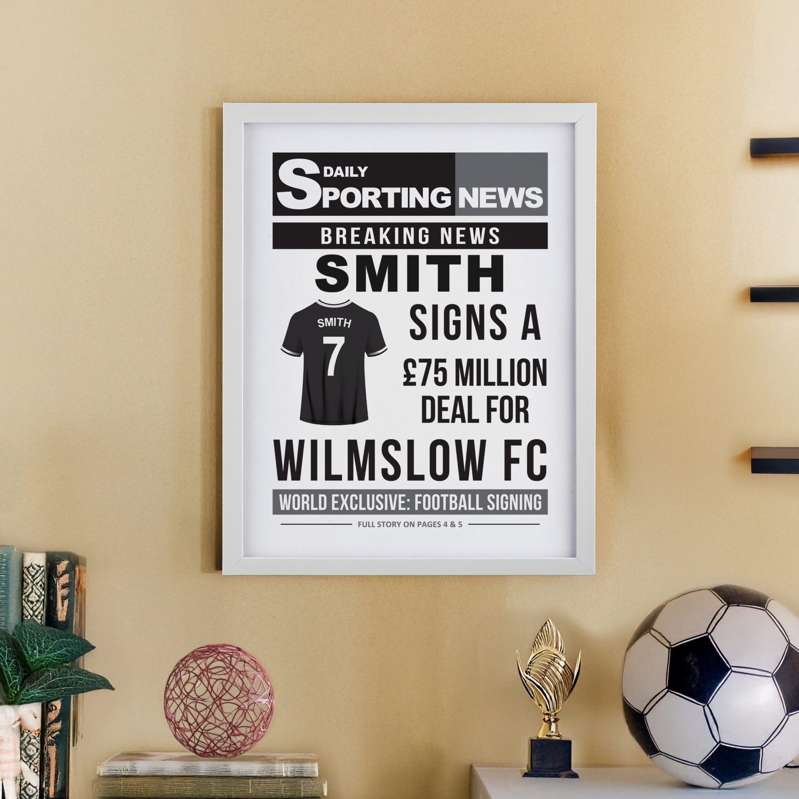 Personalised Football News White Poster Frame 10 Personalised Football News White Poster Frame